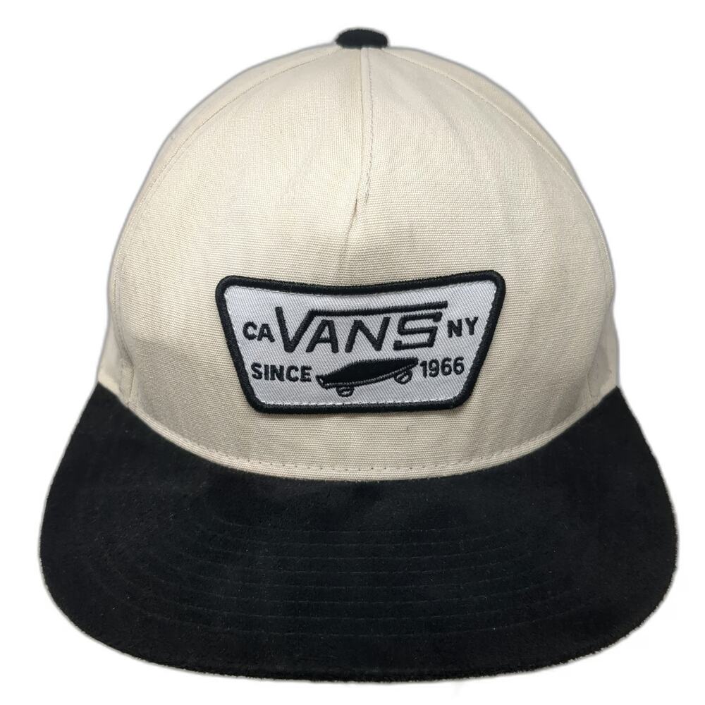 Vans 5 Panel Beige Black One Size Snapback Hat Suede Brim Skateboard Logo Patch